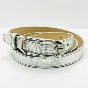 Cole Haan Silver Metallic Textured Leather Chic Skinny Belt